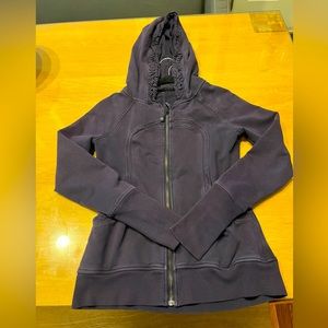 Lululemon dark purple scuba hoodie with ruffle, rare find, women’s size 8